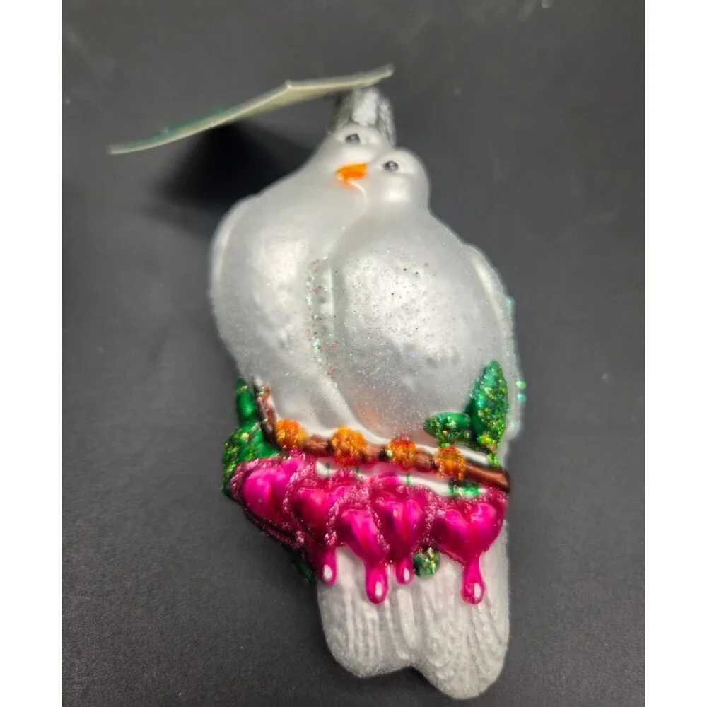 Old World Christmas Ornament Blown Glass Lovebirds Birds